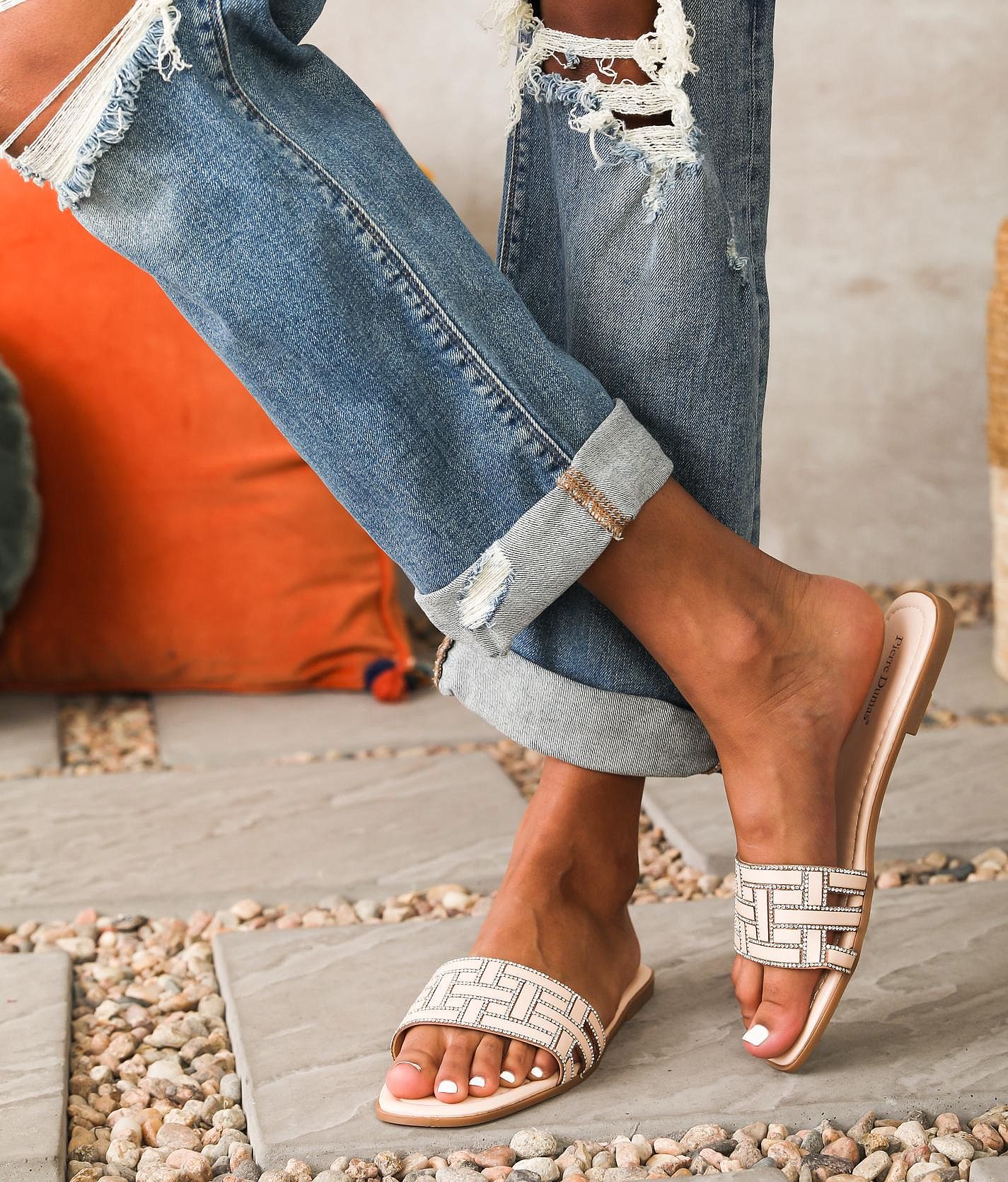 Pierre Dumas Rhinestone Sandal Women s Shoes in Nude Buckle