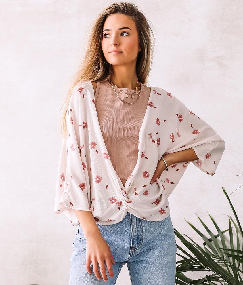 Willow And Root Floral Print Dolman Top Womens Shirtsblouses In White