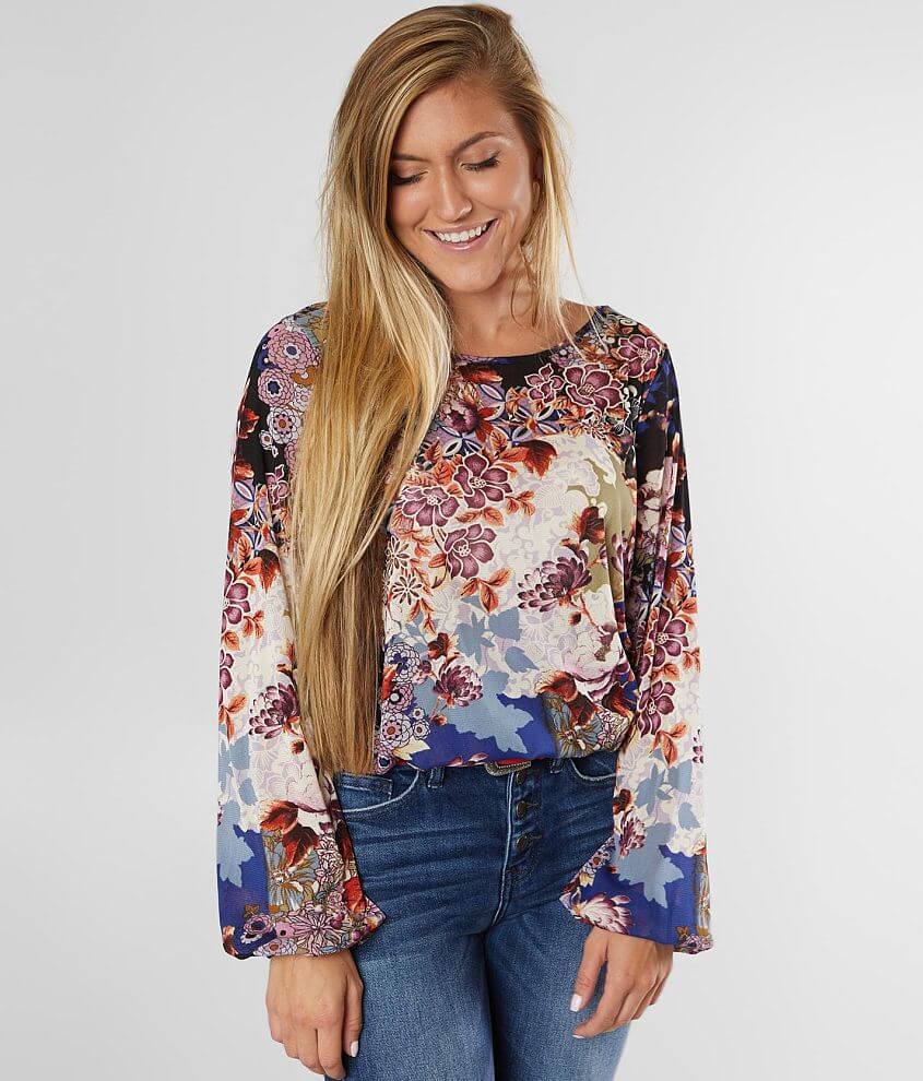 Image of Daytrip Floral Mesh Scoop Neck Top