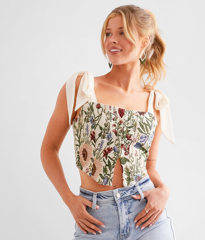 Willow &#38; Root Floral Garden Cropped Tank Top front view