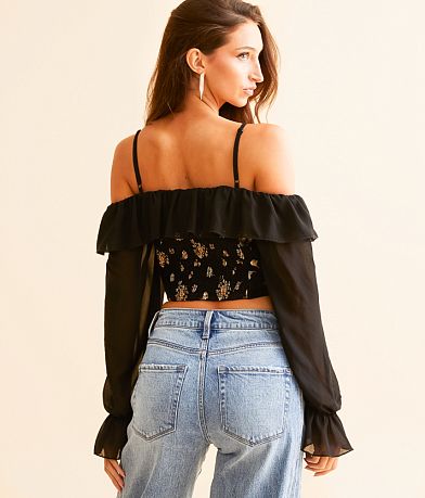 Willow &amp; Root Metallic Floral Cold Shoulder Top BACK