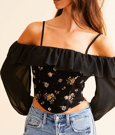 Willow &amp; Root Metallic Floral Cold Shoulder Top MISC_DETAIL_1