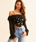 Willow & Root Metallic Floral Cold Shoulder Top - Women's