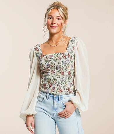 Willow & Root Floral Tapestry Cropped Top front view