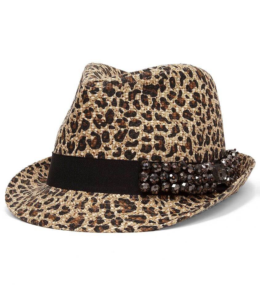 Olive &#38; Pique Leopard Fedora Hat front view