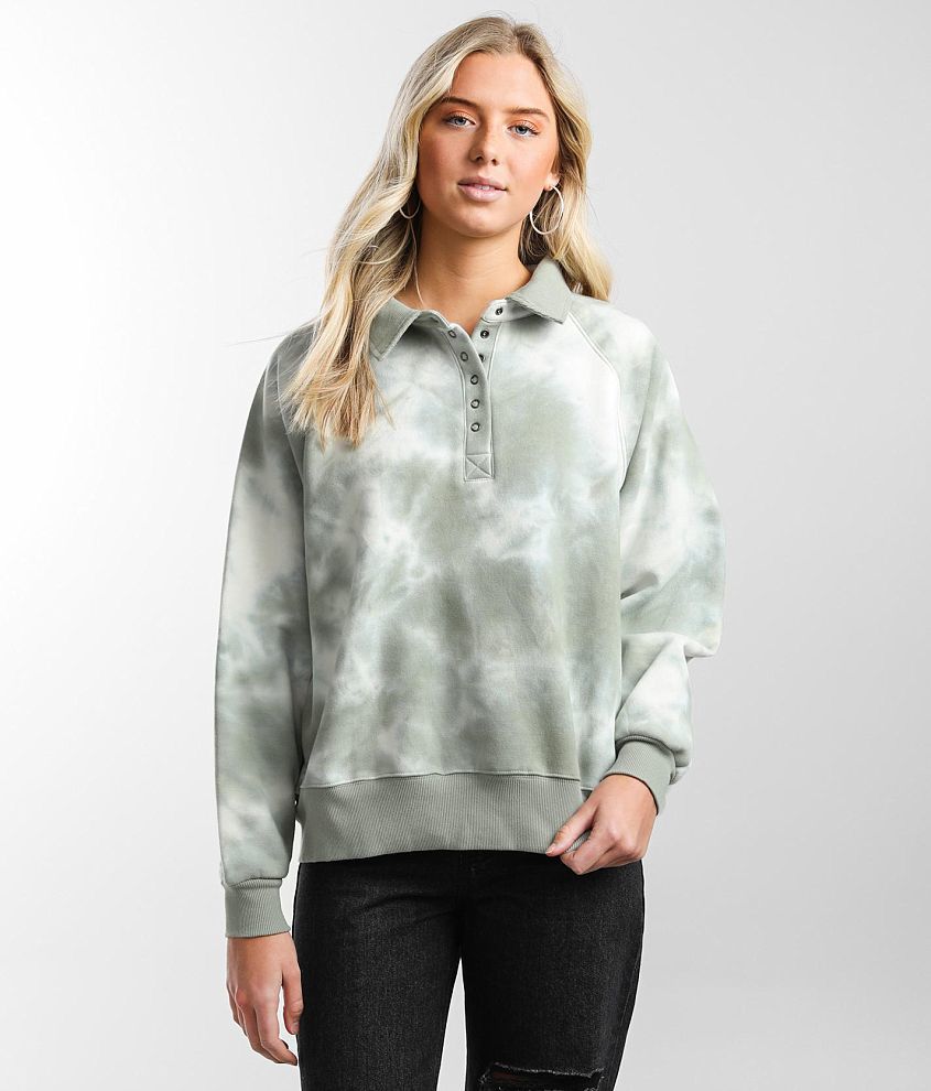 BKE Oversized Tie-Dye Henley Pullover front view