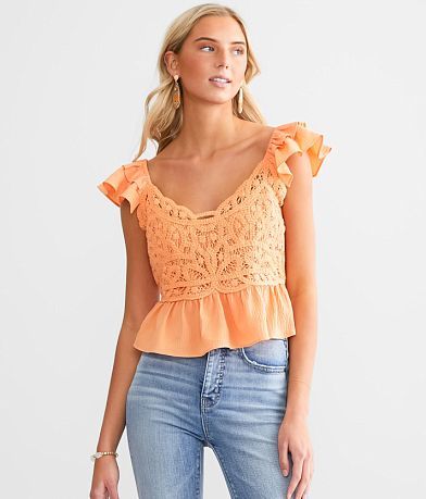 MNK Textured Ruffle Cropped Tank Top front view