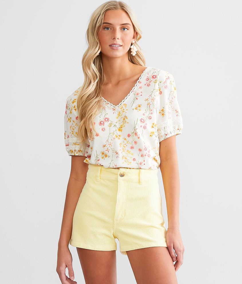 Yellow Floral Puff Sleeve Crop Top