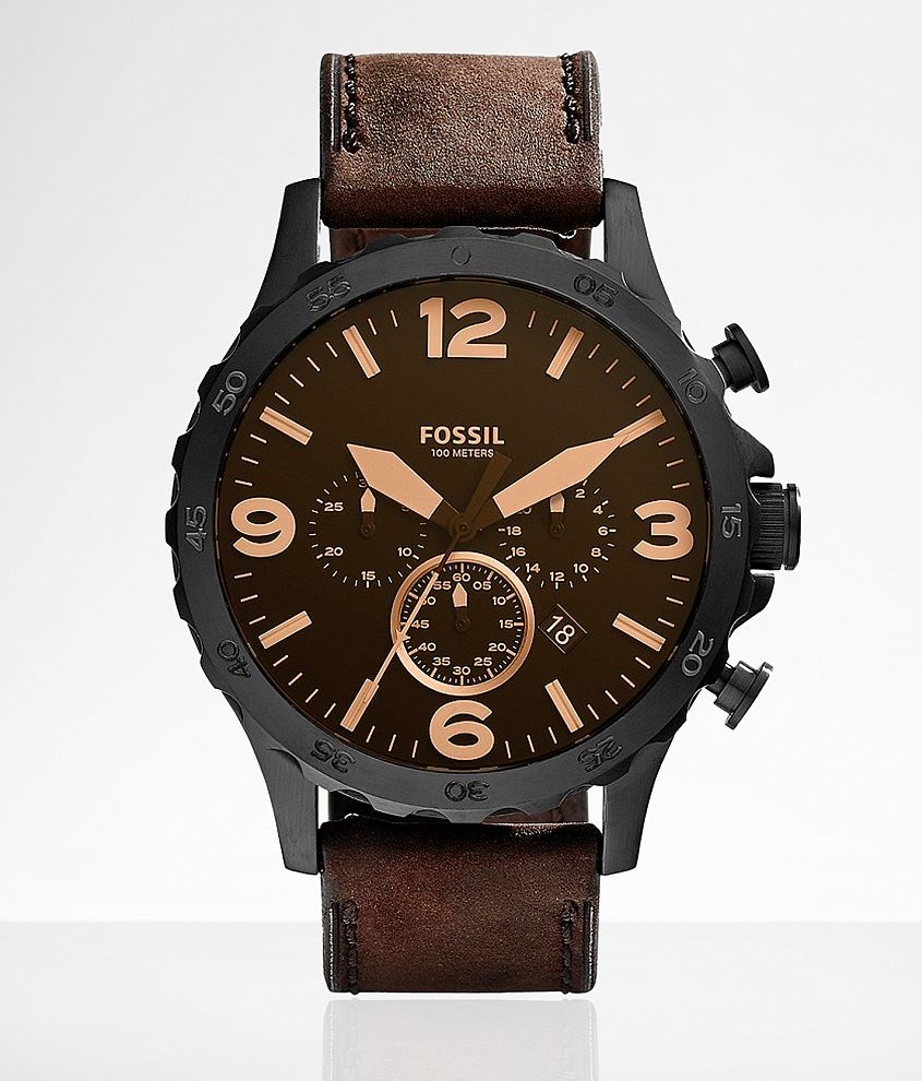 Fossil Nate Leather Watch front view