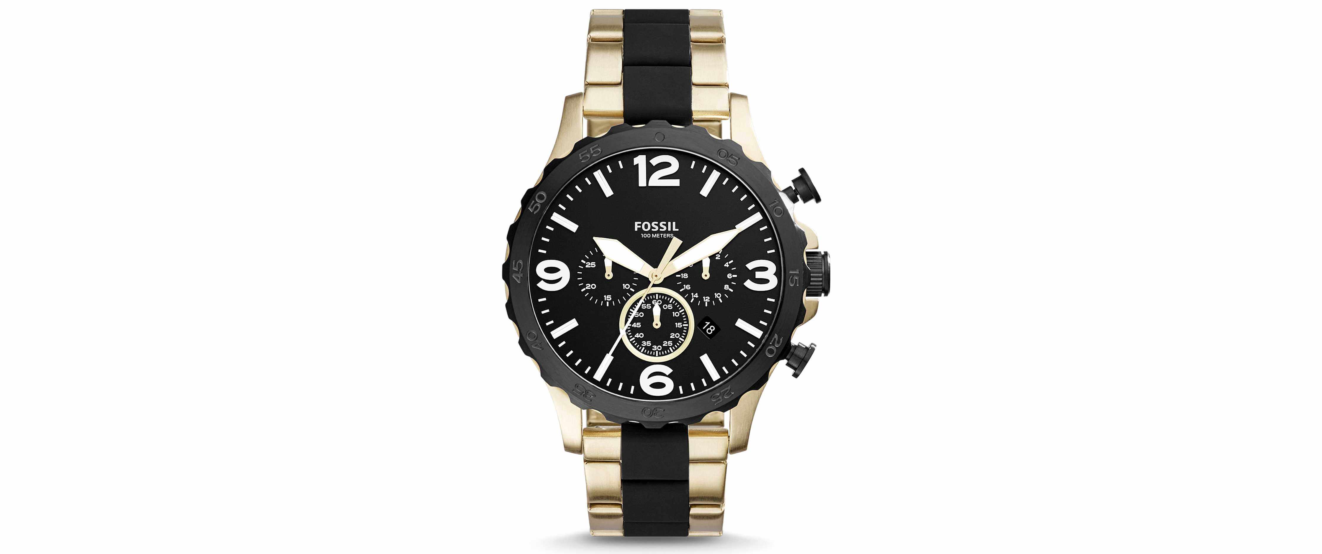 Fossil Nate Watch Clothing in Black Gold Buckle - Main Image