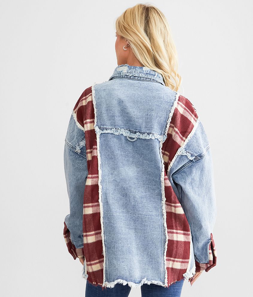 Plaid Pieced Denim Jacket