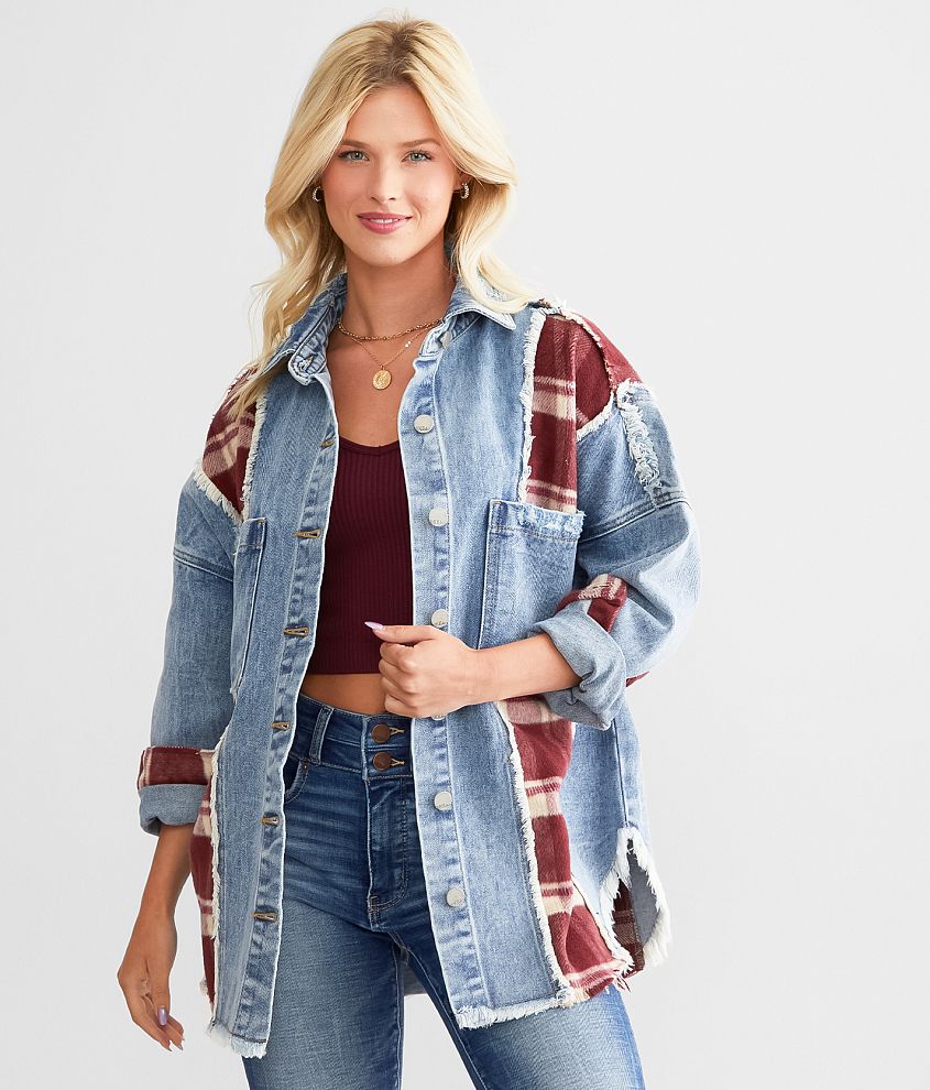 Plaid denim jacket womens sale