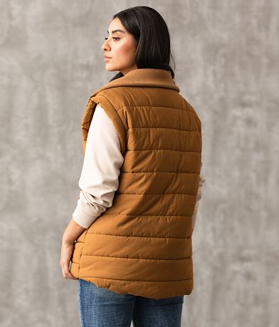 Buckle Black Collared Puffer Vest back view