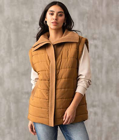 Buckle Black Collared Puffer Vest full right side view