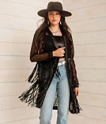 Sterling & Stitch Pleather Fringe Mesh Kimono - Women's
