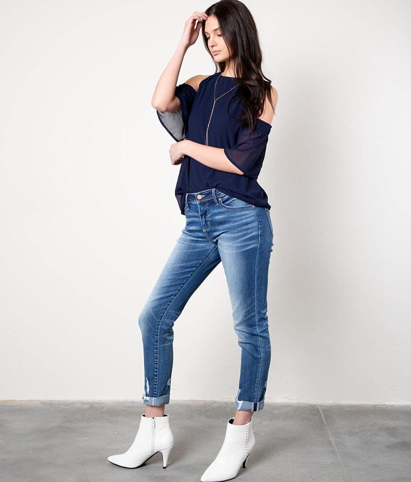 Image of Buckle Black Chiffon Cold Shoulder Top