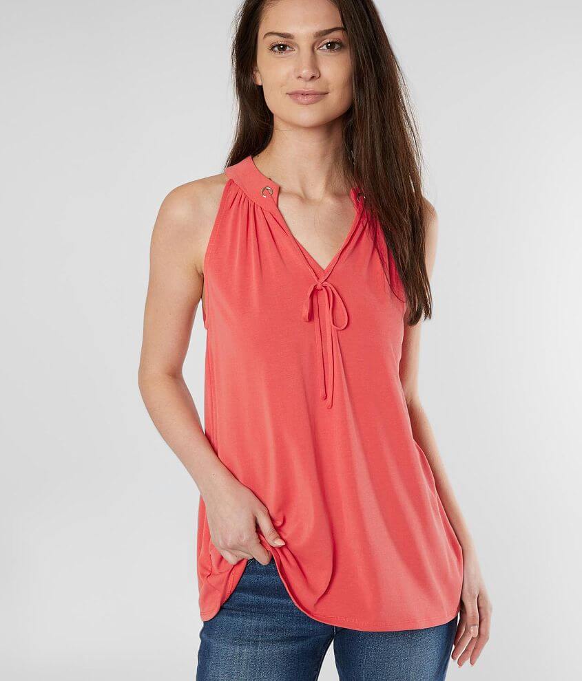 red by BKE Front Tie V-Neck Tank Top front view