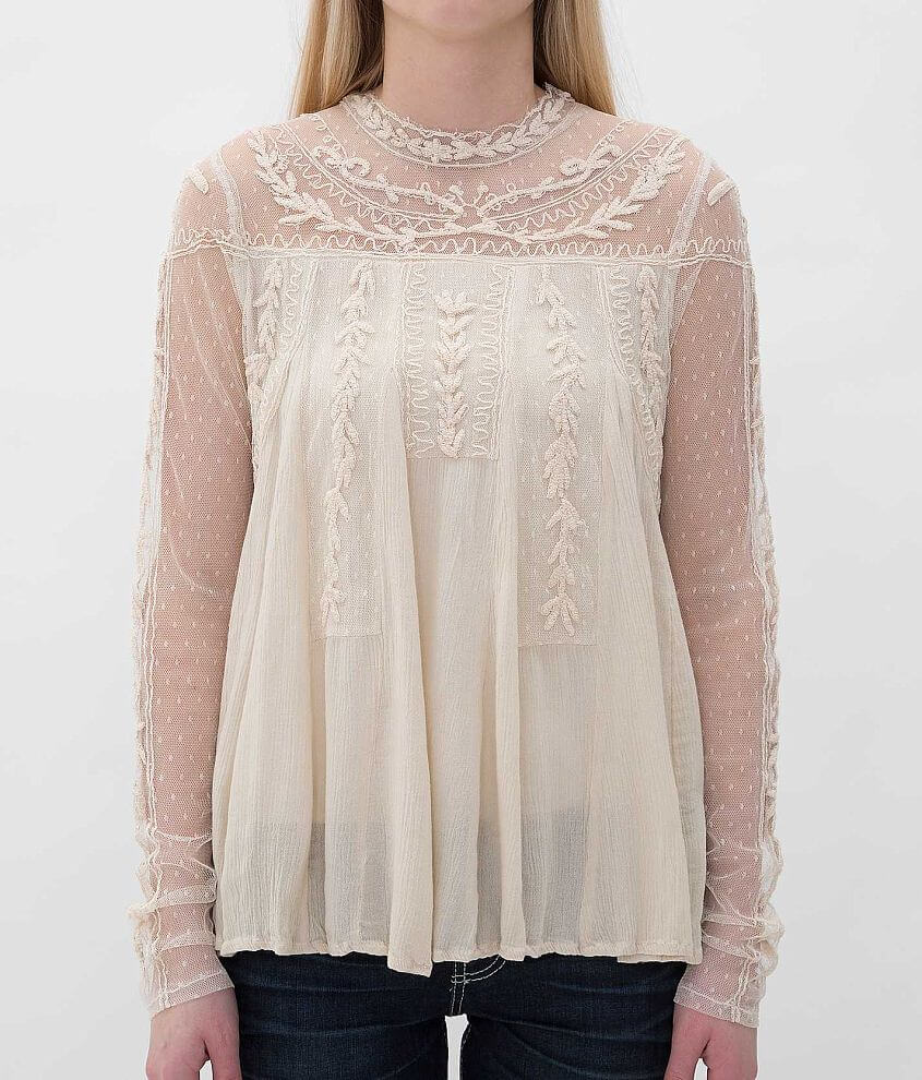 Sixes &#38; Sevens Embroidered Mesh Top front view