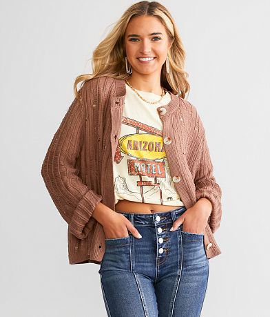 Papermoon Destructed Cardigan Sweater front view