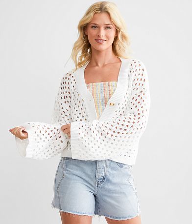 Papermoon Cropped Crochet Cardigan front view