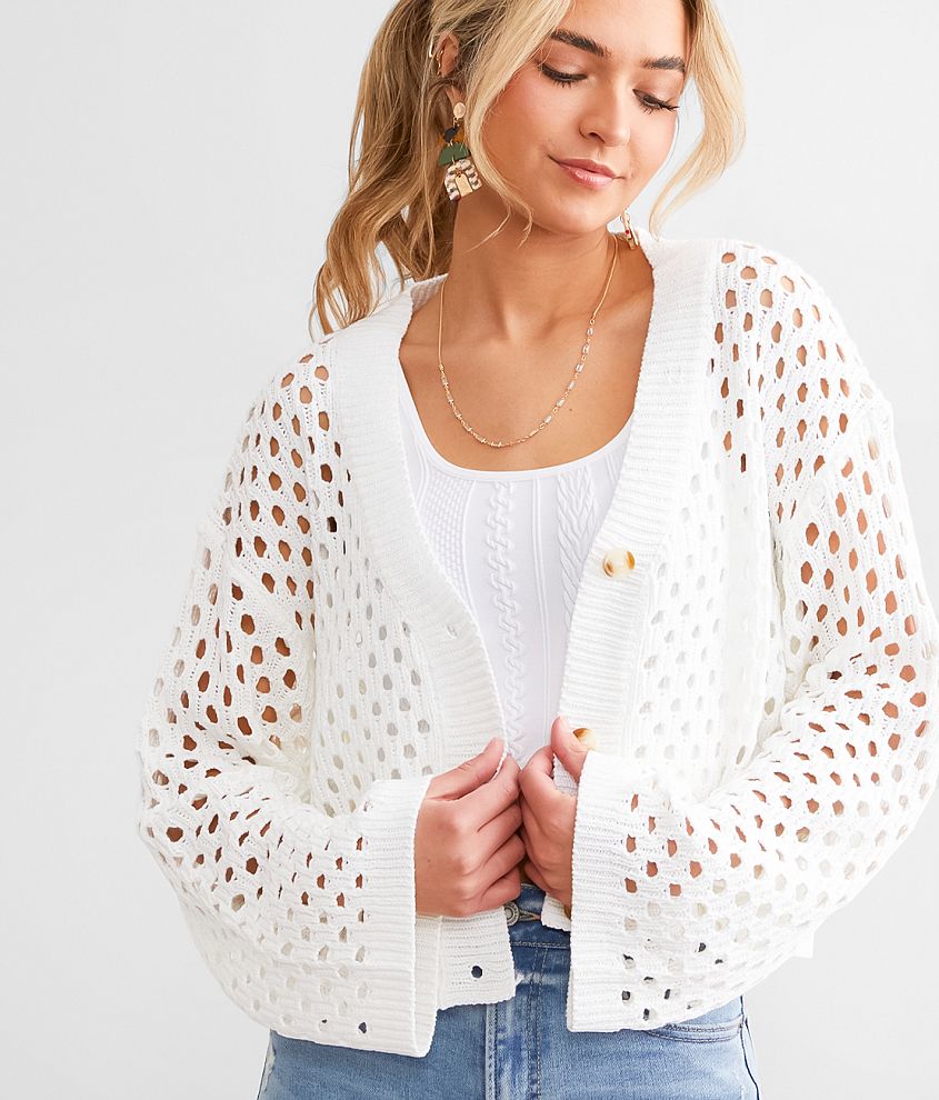 Papermoon Cropped Crochet Cardigan Sweater front view