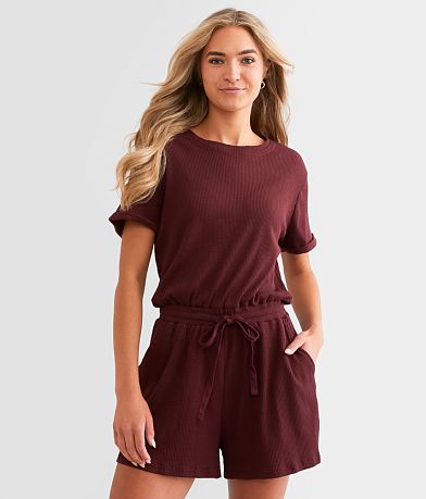 BKE Ribbed Knit Romper front view