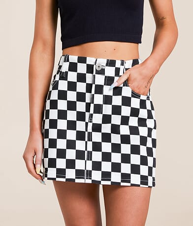 Modish Rebel Checkered Stretch Mini Skirt front view