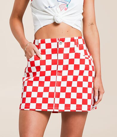 Modish Rebel Checkered Stretch Mini Skirt front view