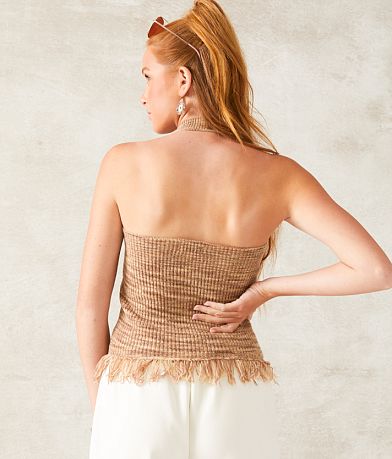 33 Coastal Halter Neck Cropped Sweater Knit Tank Top BACK
