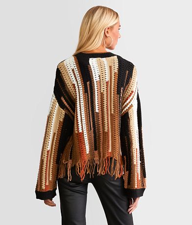 Gilded Intent Fringe Cropped Sweater back view