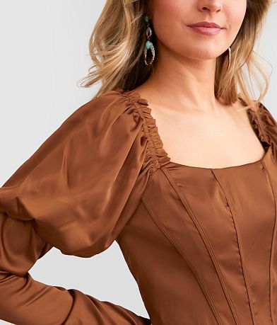 Papermoon Satin Puff Sleeve Cropped Top misc detail 1 view