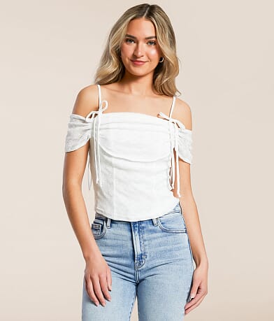 Willow & Root Floral Lace Cold Shoulder Top front view
