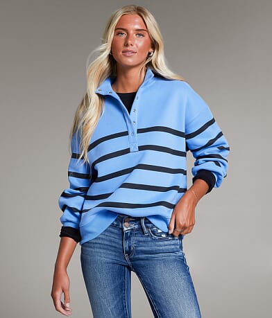 BKE Striped Half Snap Pullover front view
