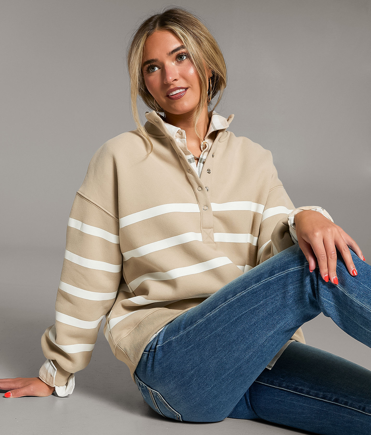 BKE Prep Edit - Striped Half Snap Pullover - Women's Sweatshirts