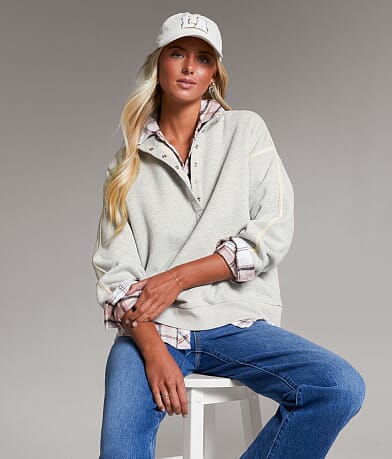 BKE Mock Neck Half Snap Pullover front view