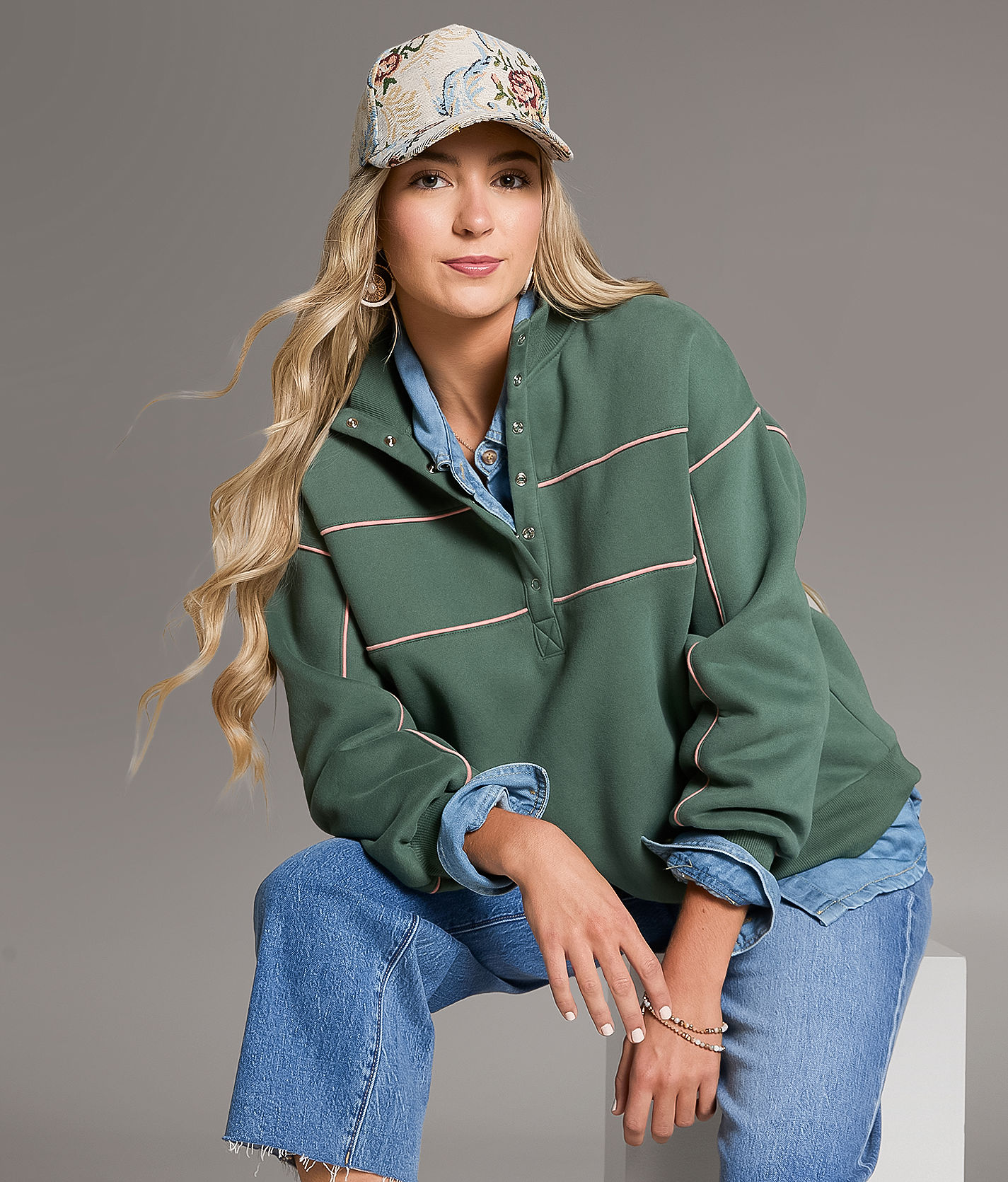 BKE Contrast Piping Half Snap Pullover - Women's Sweatshirts in
