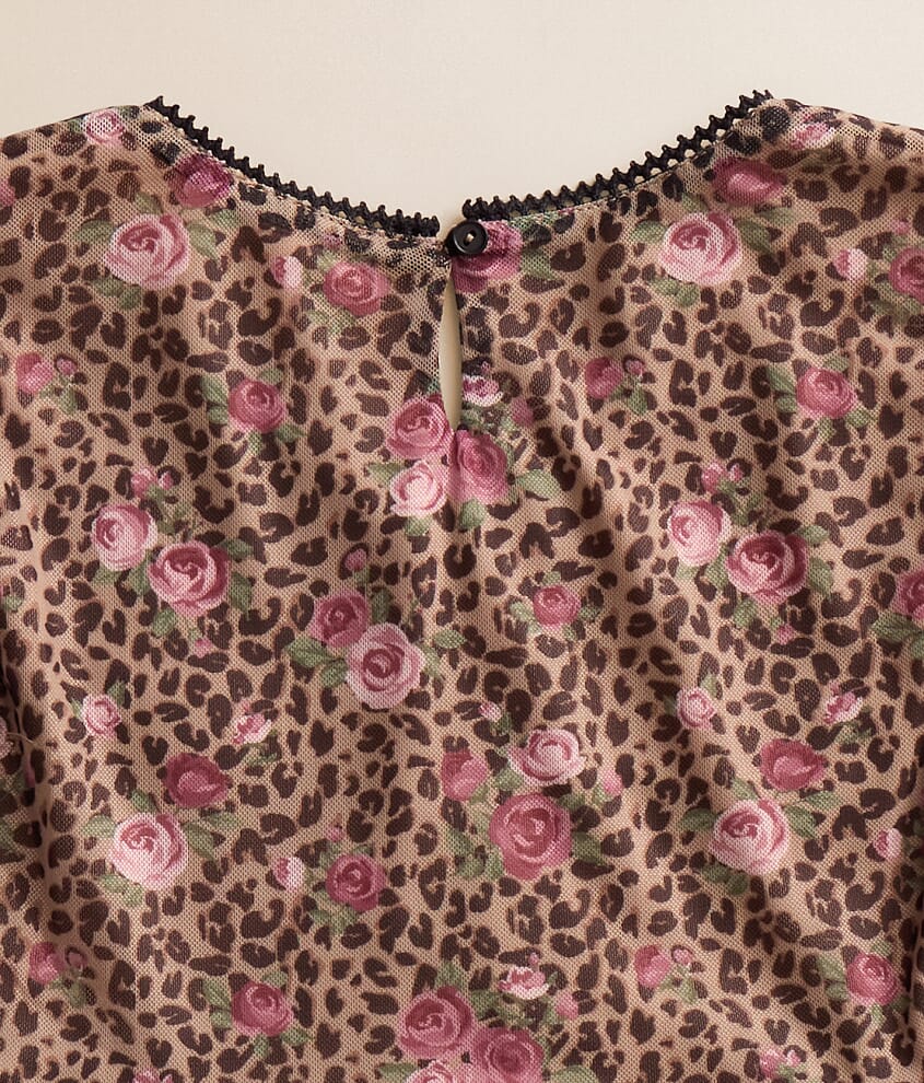Girls - Cheetah Rose Mesh Top