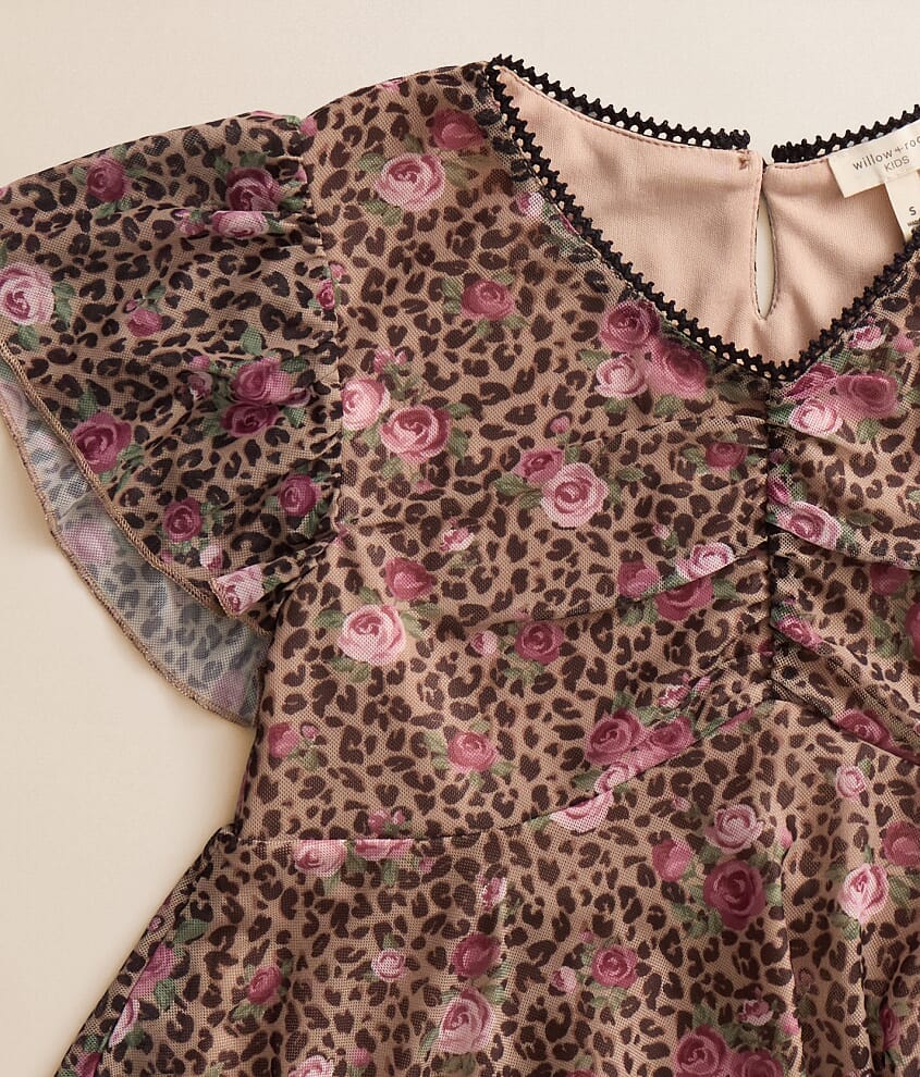 Girls - Cheetah Rose Mesh Top