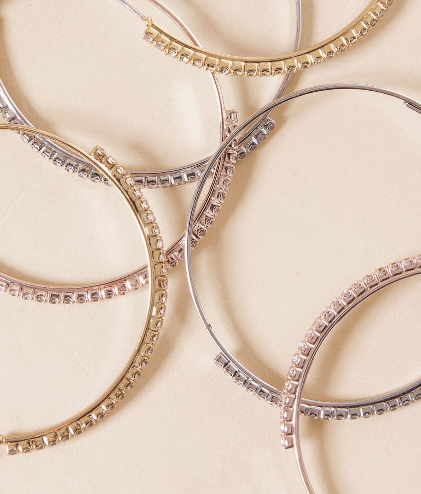 3 Pack Rhinestone Hoop Earring Set - thumbnail 2