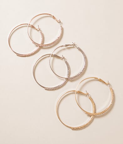 boutique by BKE 3 Pack Glitz Hoop Earring Set front view
