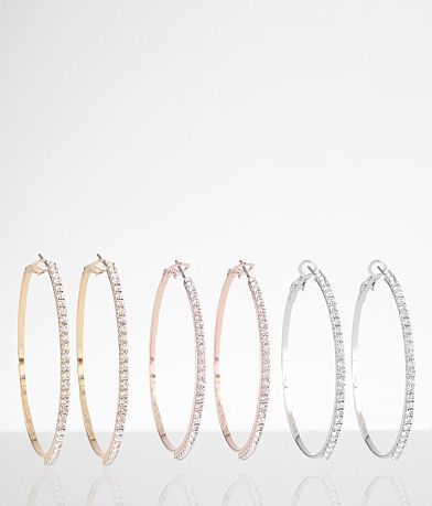 boutique by BKE 3 Pack Glitz Hoop Earring Set front view