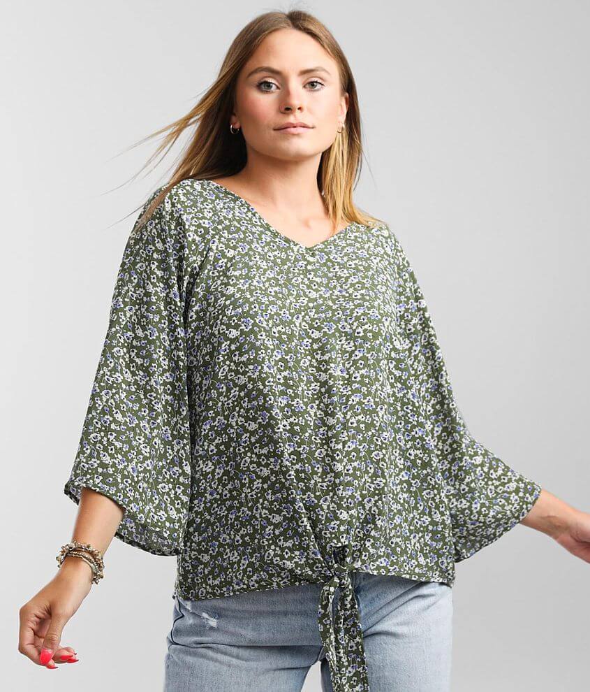 Daytrip Floral Chiffon Front Tie Blouse front view