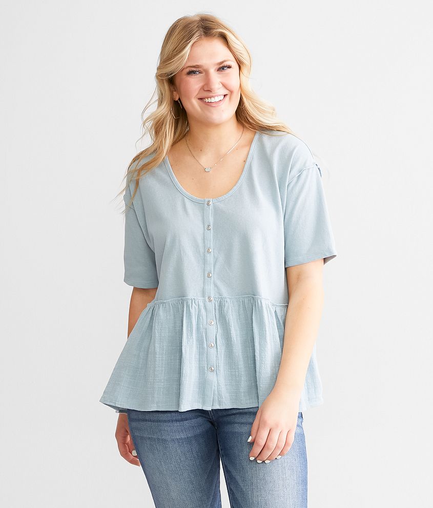 Peach Love California Pieced Peplum Top - Women's Shirts/Blouses in ...