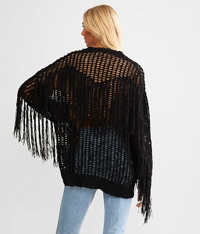 Peach Love California Fringe Cardigan Sweater BACK