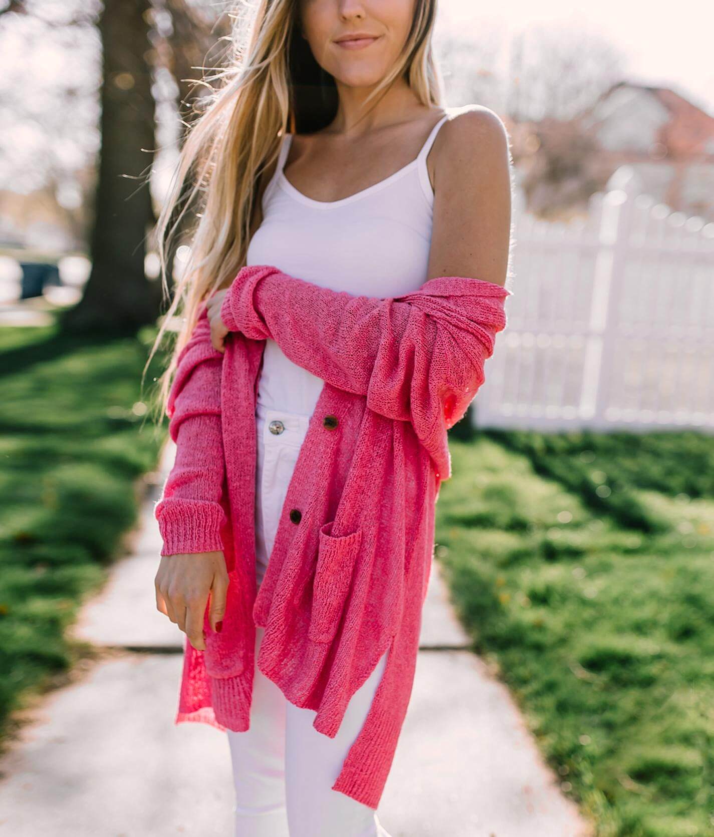 dark pink cardigan sweater