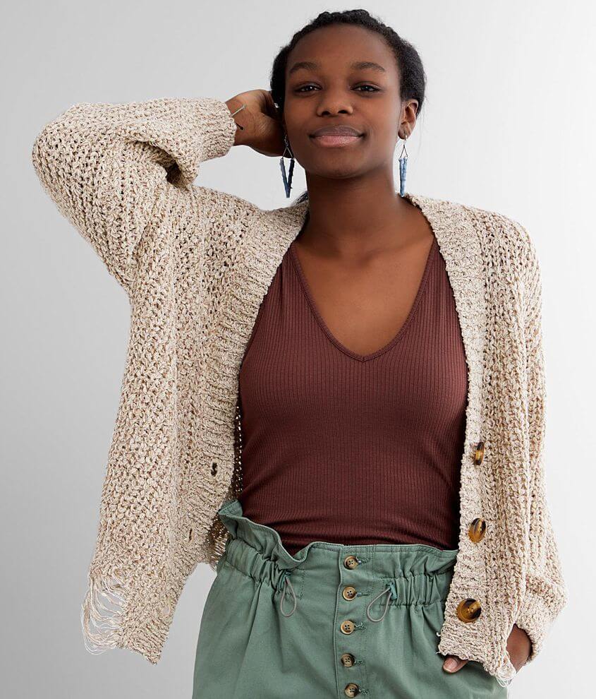 Lightweight Shaker-Stitch Cardigan Sweater