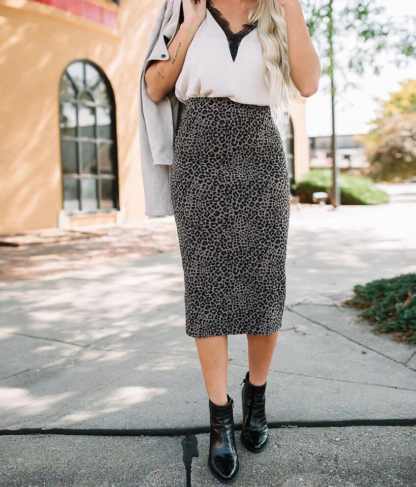 Willow &#38; Root Fitted Animal Print Midi Skirt front view