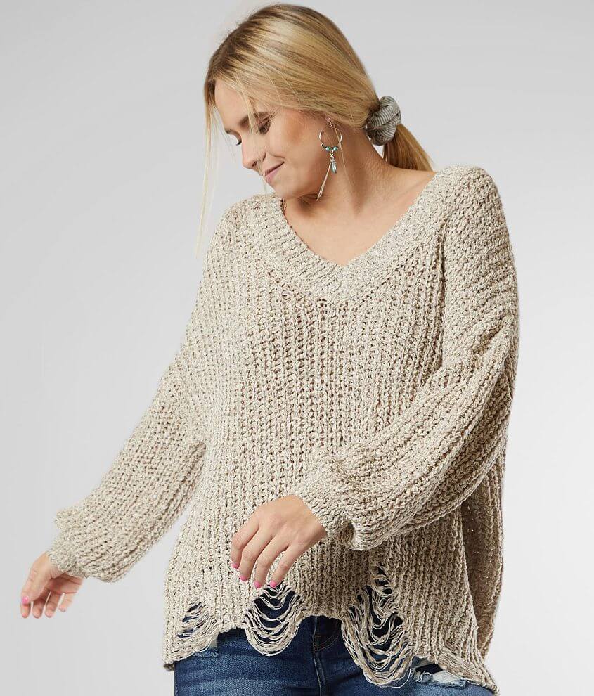 BKE Shaker Stitch Drop Shoulder Sweater front view