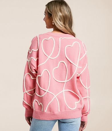 Peach Love California Heart Rope Sweater BACK