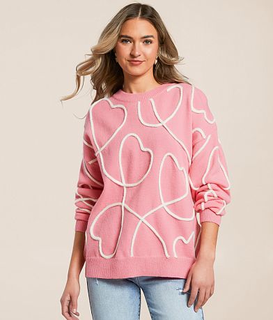 Peach Love California Heart Rope Sweater front view